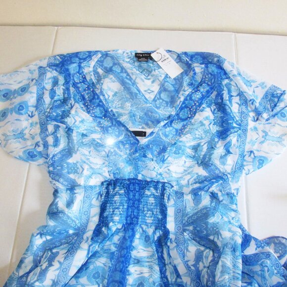 City Chic Maxi Mykonos Dress Size 16 Blue White Floral Chiffon Embellished $115 - Picture 8 of 12